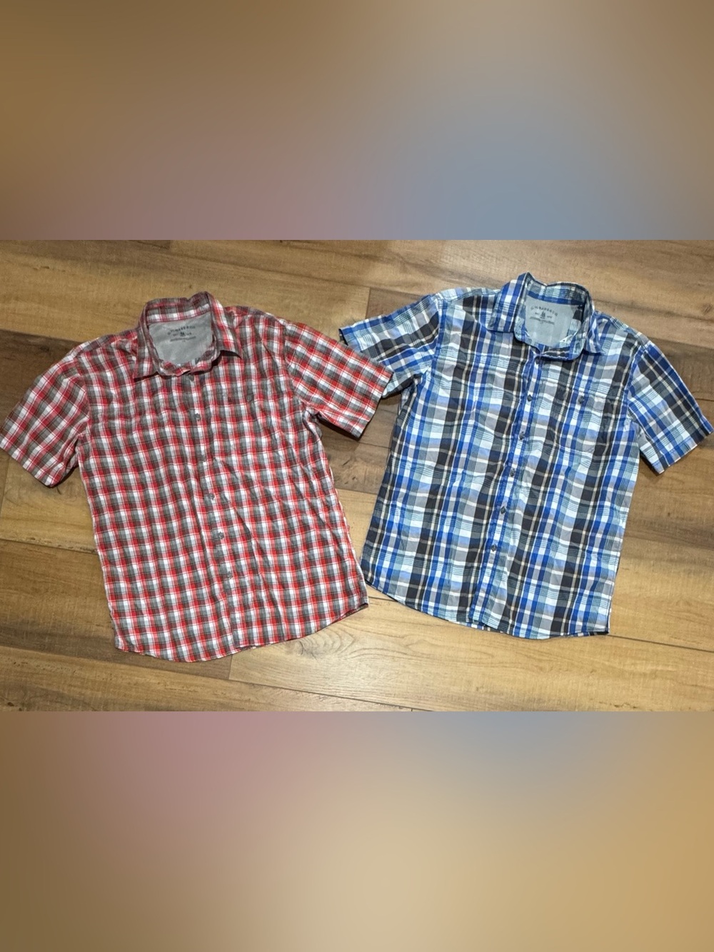 Pair of 2 G.H. Bass & Co. Short-Sleeve Plaid Button-Down Shirts - Red & Blue